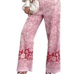 ZARA  High-Waisted Wide Leg Linen Blend Trouser Pants Size Small Paisley New Pink Photo 0