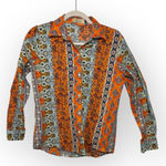 SSLR Orange Boho Patchwork Print Button Shirt, Indie Folk Eclectic S Photo 0
