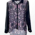 Studio Y Black Purple Sheer Geometric High Low Blouse Photo 1