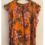 Farm Rio  Adonis Pintucked Blouse No Tie Orange Pink Floral Flutter Sleeve GUC S Photo 9