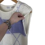 Vintage Cristina’s Crochet Sweater Vest Woman’s Size Medium Purple Ivory Argyle Photo 2