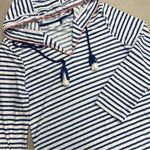 Cabana Life Navy Blue Stripe Hooded Cover Up Dress Top Tassel Womens Size Medium White Photo 2