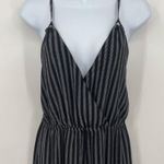 Anthropologie Striped Wide Leg Lace Up Cross Back Sleeveless Jumpsuit Romper Black White Small Photo 3