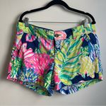 Lilly Pulitzer  Callahan Cotton Shorts Resort Navy Travelers Floral Palm Size 12 Photo 0