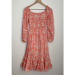 Alice Bell Boho Floral Midi Dress Coral Womens XS Silk Cotton Orange Photo 1