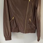 Moda International Brown Leather Jacket with Fur Trim Photo 2