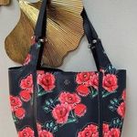 Nanette Lepore  Athena Large Shopper Shoulder Bag Navy Rose Flower Tote Snap Photo 0