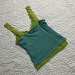 René Rofé Sleepwear blue green lace strap tank top lettuce hem stretchy No size tag L: 19.5” Chest: 13 Photo 2