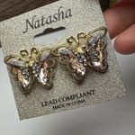 Pink Rhinestone Butterfly Gold Tone Insect Large Stud Pierced Earrings Natasha Photo 5