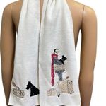 Cream Knit Scarf Patchwork Embroidery Traveling Lady with Scottie Dog Luggage Black Photo 0