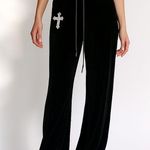 Black Velour Rhinestone Flare Pants Y2K 2000s Edgy Grunge Emo Small Photo 0