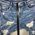 American Eagle Mom Jeans Women 16 Distressed High Rise Stretch Medium Acid Wash Blue Photo 3