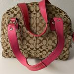 Coach Signature Tan and Pink Large Hampton Dome Shaped Zip Bag w dust bag Photo 4