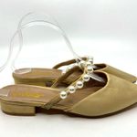 Lulus Hershie Champagne Satin Pearl Mules Women's 7 US Photo 2