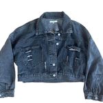 Black Denim Jacket with distressed and diamante fringe back size S Photo 3
