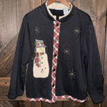 Blair ‎ VTG Women's Large Snowman Plaid Christmas Cardigan Pockets Embroidered Photo 0