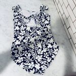 Lands' End  Womens Swimsuit One Piece Size 12 Black White Floral Ruffle Photo 1