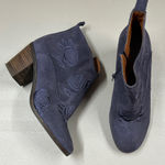 Lucky Brand  Pexton Suede Leather Boots Zip Floral Moroccan Blue Ankle Bootie 7.5 Photo 0