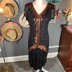 Black & Bronze Sequin Embellished Flutter Sleeve Midi Dress Photo 1