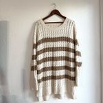 Pilcro by Anthropologie Womens Sweater Longline Ivory Beige Stripe Size XL Brown Photo 1