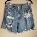 American Eagle Denim Boyfriend Shorts Ripped Size 8 Relaxed Baggy Photo 0