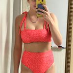 SheIn Pink Polka Dot Tie Shoulder High Waisted Swimsuit Photo 0