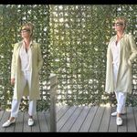 Tahari Trench Coat Womens Cream Argyle Print Single Breasted Snap Size 12 Large Yellow Photo 16