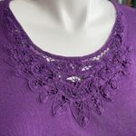 Denim & Co Womens T Shirt Top Beaded Lace Round Neck Stretch Pullover Purple 1X Photo 5