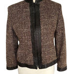 Kate Hill  Women's Brown Wool blend Tweed Jacket 6P Short Leather Trim Photo 0