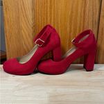 Red Suede leather look chunky heel fashion pumps shoes Mary Jane Size 5.5 Photo 5