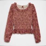 American Eagle  Floral Long Sleeve Smocked ruffled bodice Blouse size small Photo 0