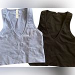 Athleta Lot of 2 V Neck Ribbed Crop Tops Black & Periwinkle size S Gym Run EUC Photo 1