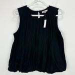 Madewell  Sleeveless Crewneck Bubble Top Black Cotton Pleated Draped Small NWT Photo 3