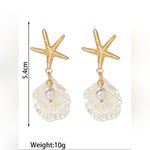 Gold‎ Starfish and Pearl Shell Faux Fashion Earrings. Gold Size undefined Photo 7