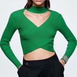ZARA woman cut out green cropped knit top sweater New with tag! Size L Photo 0