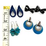 Bundle 4 pierced earrings, retro 80s/90s blue & black jewelry Photo 1