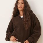 SKIMS  Espresso Boyfriend Fleece Slouchy Half Zip Pullover Oversized Comfy Photo 0