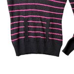 Hooded Sweater Womens Large Black Pink Striped Knit V Neck Kangaroo Pocket Soft Photo 7