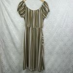 Naif Stripped‎ Milkmaid Boho Earth Tone Midi Button Down Dress Size S Green Photo 5