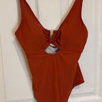 Orange One Piece Swimsuit‎ Cut Out Ruched Detail Medium Photo 0