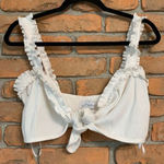 Sabo Skirt  Women's Ribbed Lettuce Trim Ruffle Tie Front Crop Top Tank White‎ - L Photo 0