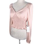 Leith  Blouse Crop Top Smocked Pink Smoke M New Photo 5