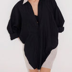 MOEVA Sibilla Black Long Sleeve Oversized Linen Shirt Photo 0