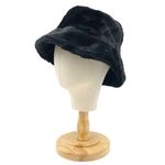 Black Faux Fur Bucket Hat Winter Soft Plush Fuzzy Warm Outerwear Unisex One Size Photo 2