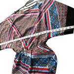 New York And Company Asymmetrical Red and White Blouse Photo 4