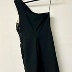 Black Halo One Shoulder Mini Sheath Dress w/ Ruched Chiffon Nude Insert Black 2 Photo 3