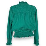 Blouse Green Leopard Print Tie Neck Ruched Elastic Waist Long Sleeves XXS Bright Photo 2