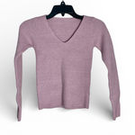 Women’s Sweater Fitted Ribbed Knit Mauve Pink V Neck Possibly Small Photo 0