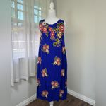 Royal Blue Floral Print Scoop Neck Sleeveless Lightweight Midi Dress Size M Photo 5