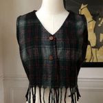 Vintage No Barriers Plaid Wool Fringe Crop Vest L Black Size L Photo 0